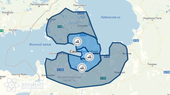 карта доставки бетона по СПб и Ленинградской области